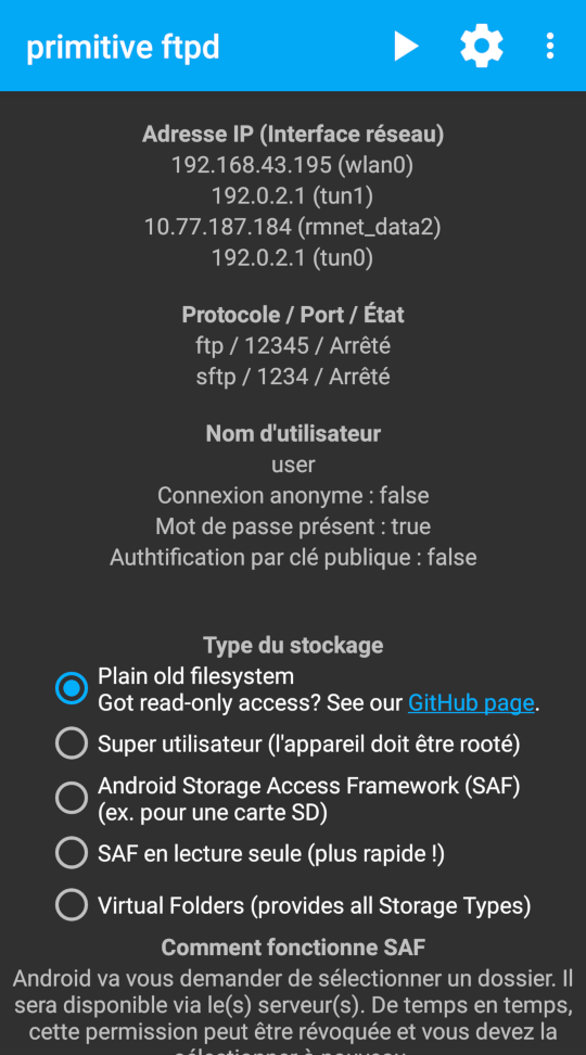 Capture d’écran de Primitive ftpd montrant l’ip de wlan0